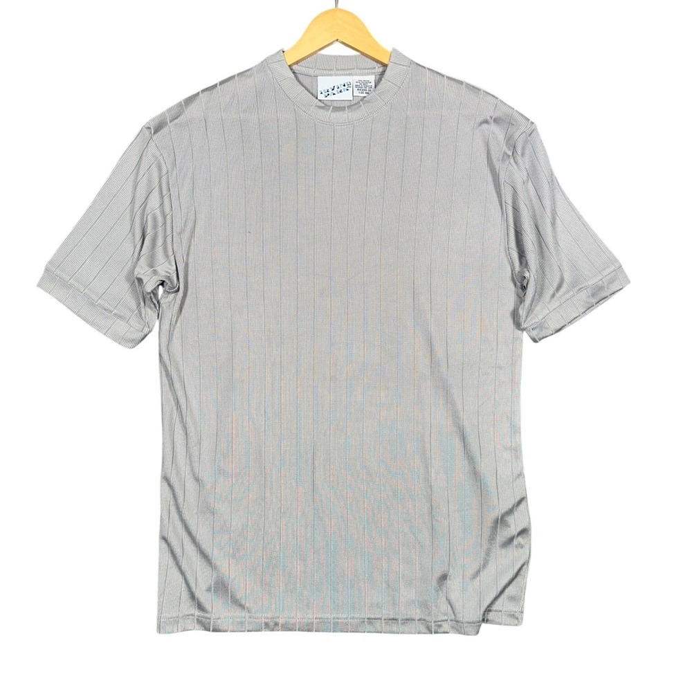 IRVINE‎ PARK Mens Gray Vertical Stripe Short Sleeve T-Shirt Size L XL